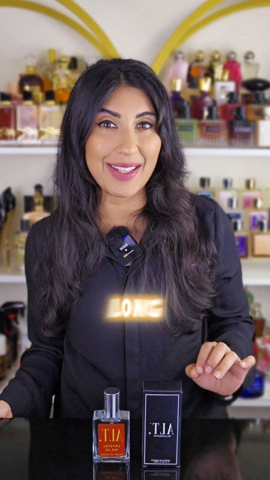 Instagram post by @noraknowsbeauty for ALT. Fragrances. Caption reads: Crystal 23 by @altfragrances is giving all the....
