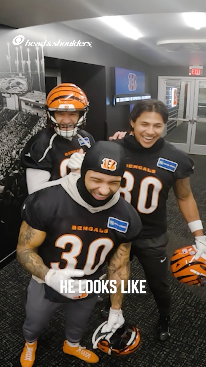 Instagram post by @bengals for Head&Shoulders. Caption reads: New hair, who dis? 

Presented by....