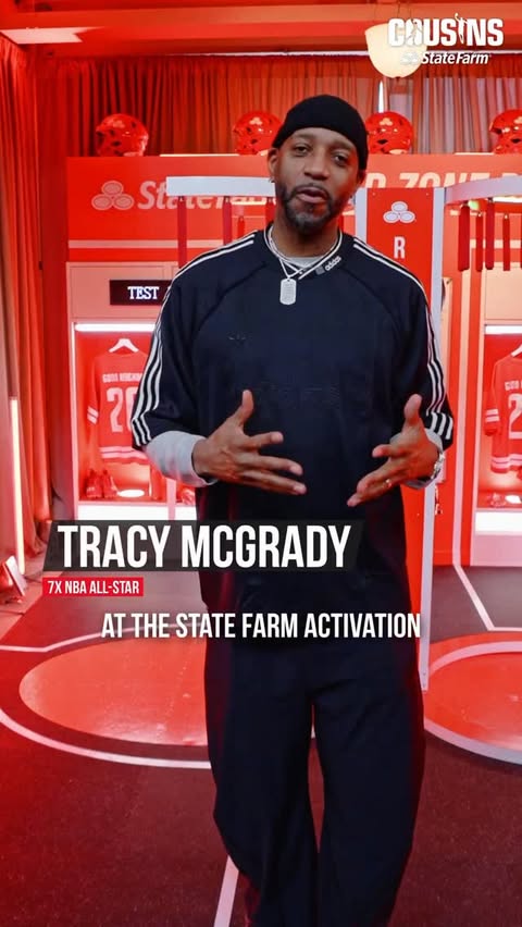 Instagram post by @tmac for State Farm. Caption reads: Quick hands, quicker answers 😤 @statefarm....