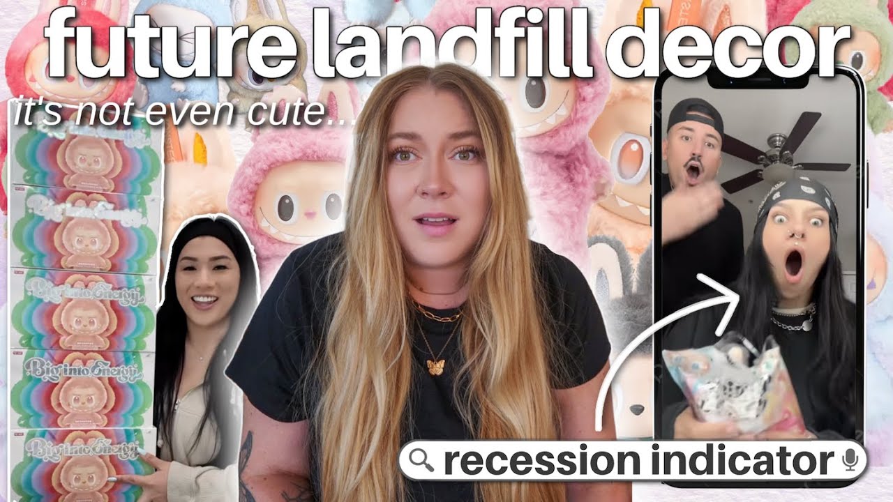 YouTube post by @Shelbizleee for Pela Case. Caption reads: Labubu, FOMO, and the Reality of Overconsumption.