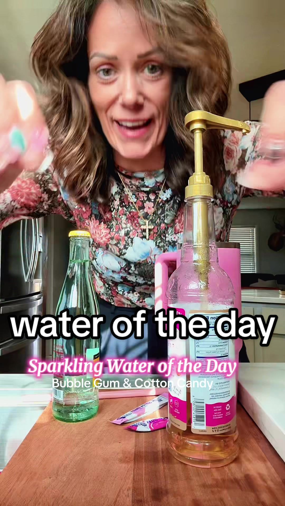 TikTok post by @takingmylifebackat42 for Singles To Go. Caption reads: Bubble Gum Cotton Candy Sparkling Water #drinks....