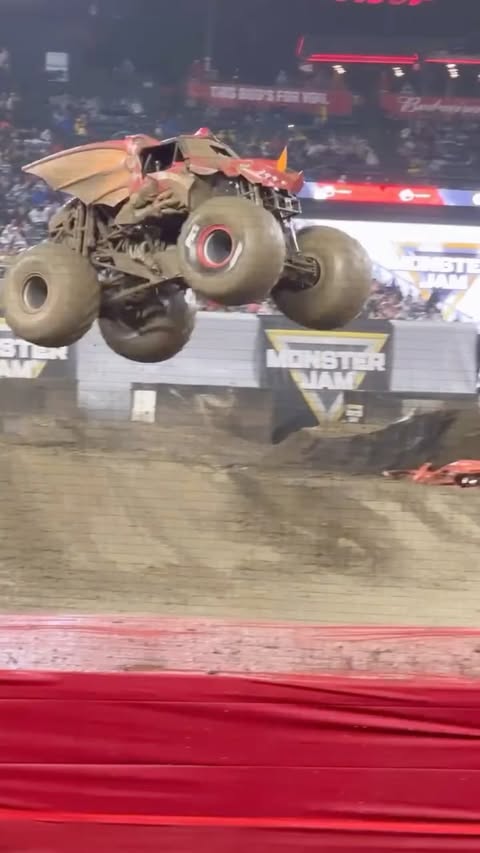 Instagram post by @southoc_moms for Visit Anaheim. Caption reads: Monster Jam is officially roaring back into Orange....