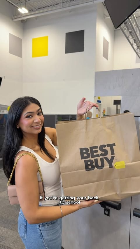 Instagram post by @simranmann_ for Best Buy. Caption reads: [...] with the right tech. 💻📚 I stopped by....