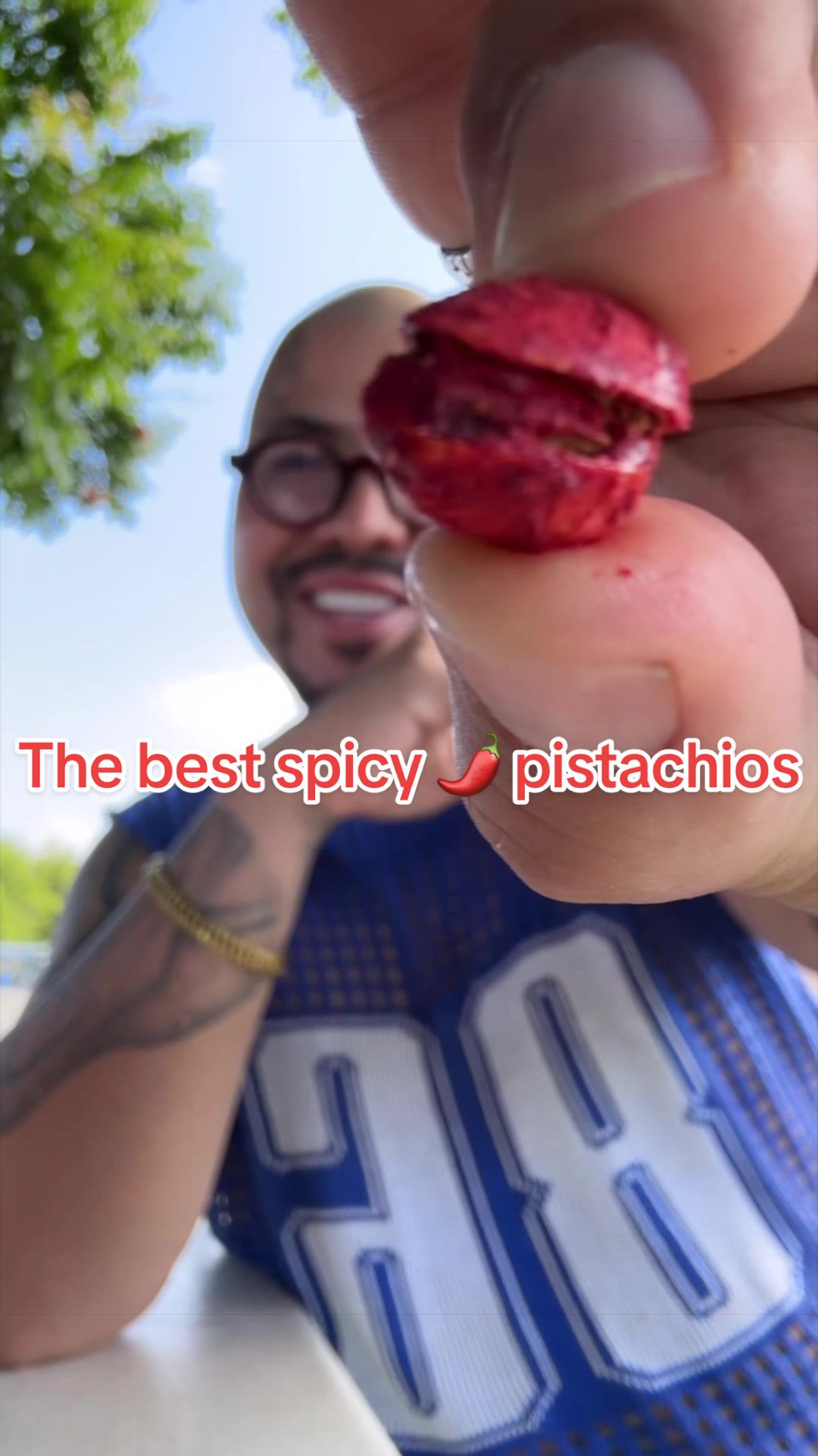 TikTok post by @trinoandadam for El Ranchito Jerky. Caption reads: [...] #pistachio #elranchito @El Ranchito Jerky....