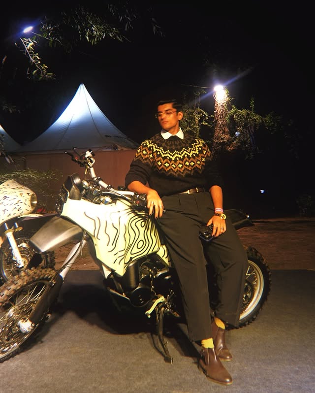 Instagram post by @butwhyvansh for Royal Enfield. Caption reads: @vogueindia X @royalenfield 🤎✨.