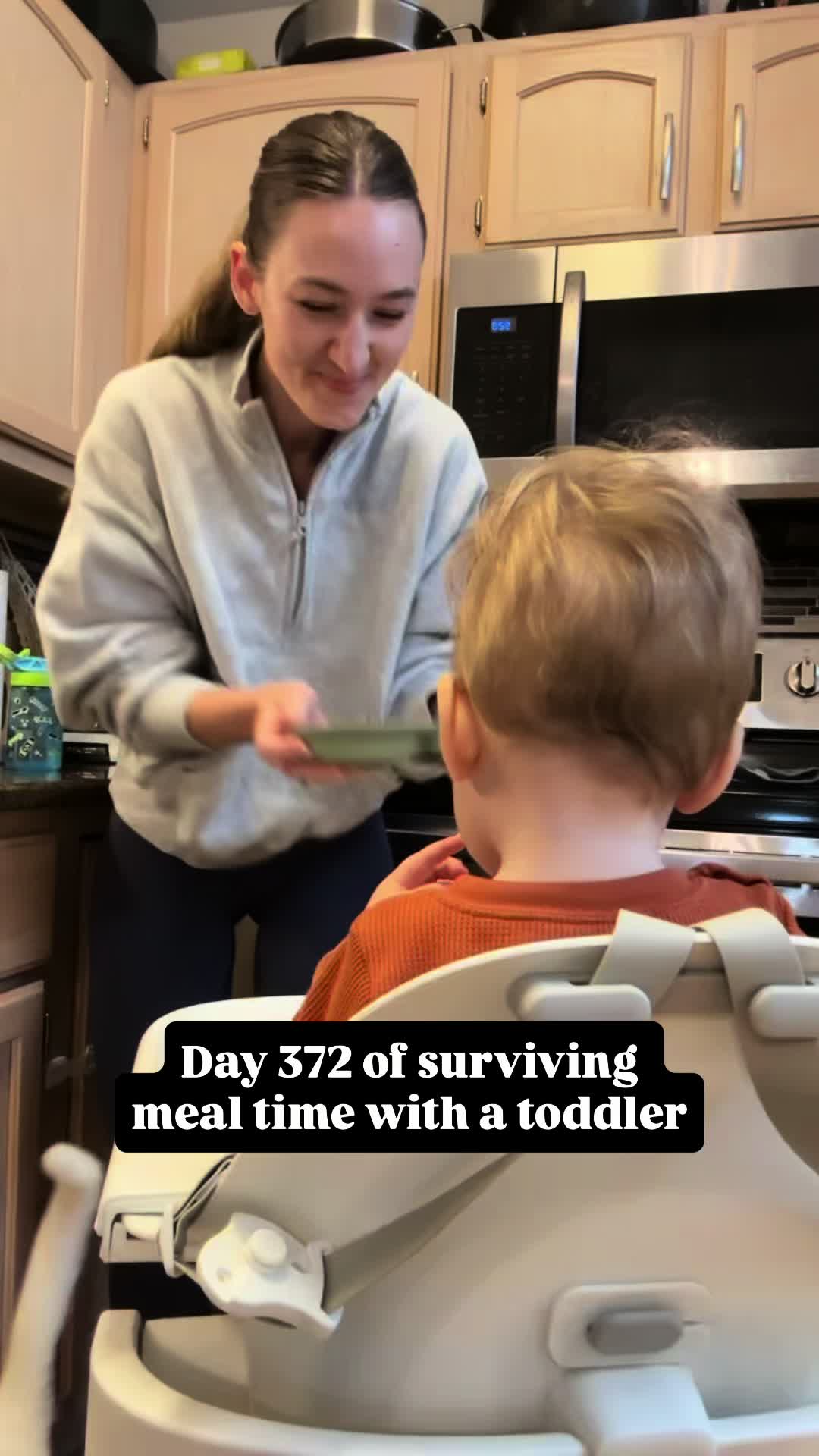 TikTok post by @meaghanranee for Eureka. Caption reads: When your toddler's favorite hobby is feeding the....