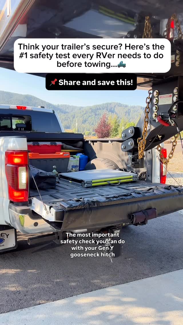 Instagram post by @travelinthoms for GenY Hitch. Caption reads: Did you know most RVers skip this ONE safety test....