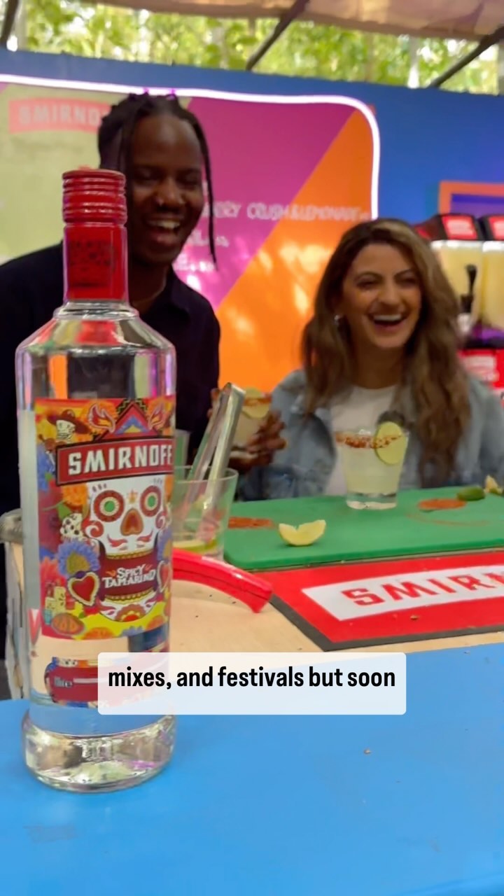 Instagram post by @harpzkaurofficial for Smirnoff. Caption reads: #ad A day with @smirnoffeurope at Lost Village 🥳....