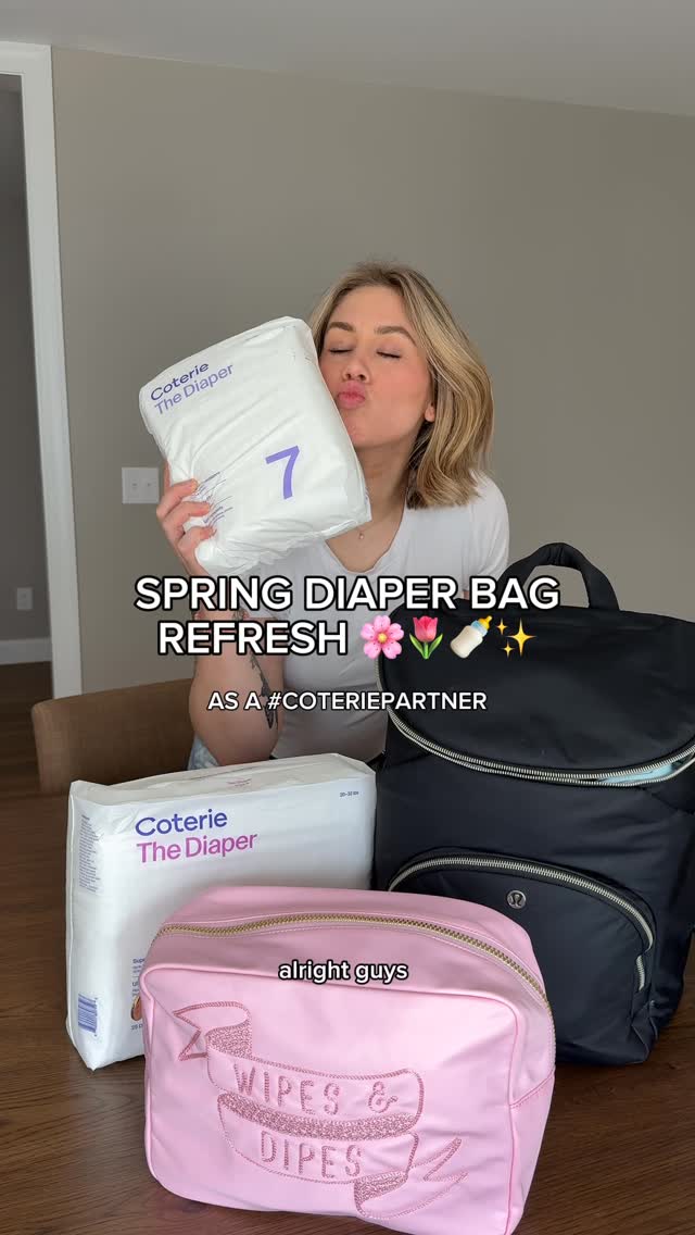 Instagram post by @hannahh_johnston for Coterie. Caption reads: my #CoteriePartner diaper bag as a mom of two....