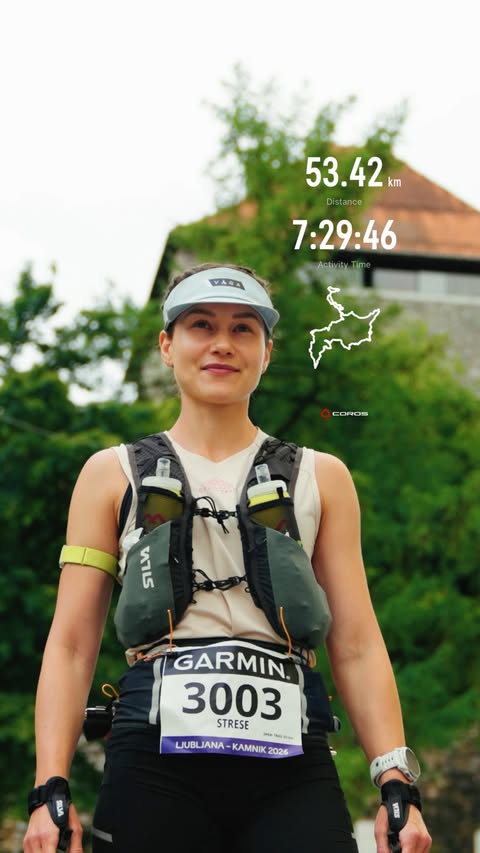 Instagram post by @running.yana for COROS. Caption reads: [...] the race, I planned my pacing with the COROS....