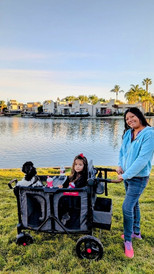 Instagram post by @carolasilvana for Radio Flyer. Caption reads: [...] the The Voya XT Stroller Wagon from....