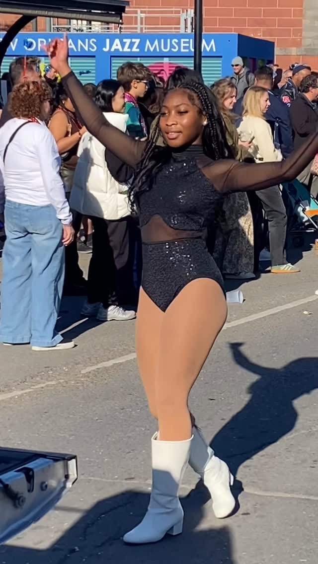 Instagram post by @themisadventuresofteamaj for Allstate. Caption reads: Allstate Sugar Bowl parade 2025 in New Orleans on....