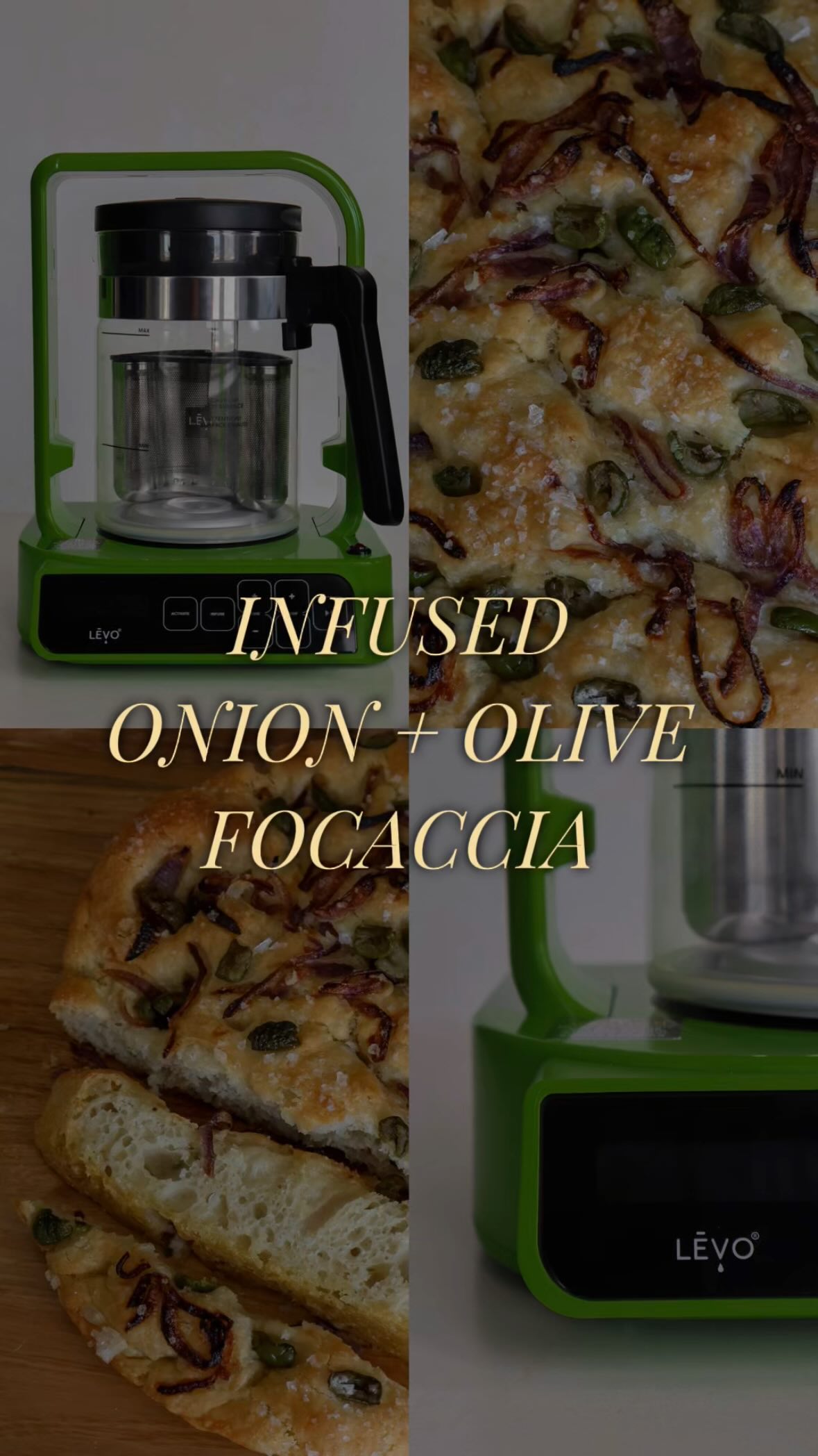 Instagram post by @lifteddladies for LĒVO. Caption reads: INFUSED ONION + OLIVE FOCACCIA 🥖
.
Devoured in....