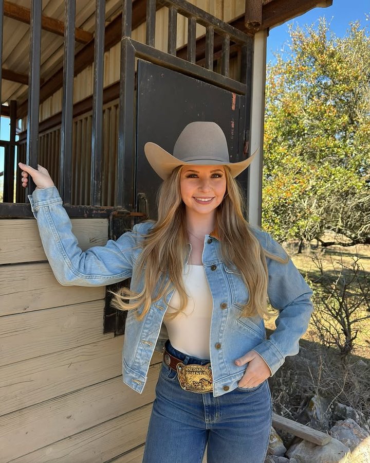 Instagram post by @haileyknudsen_ for Schaefer Outfitter. Caption reads: Denim days🦋 Jacket/ jeans- @schaeferoutfitter....