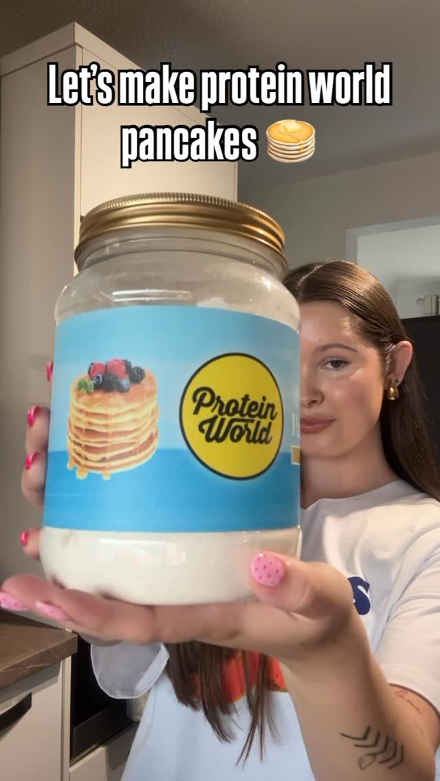 Instagram post by @ameliawaring_ for Protein World. Caption reads: Let’s make pancakes from protein world AD | #ad....