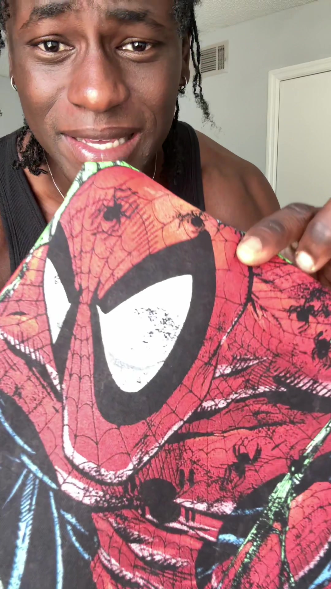 TikTok post by @fhavibrah for Culture Kings. Caption reads: [...] #spiderman #vintagetee @Culture Kings.