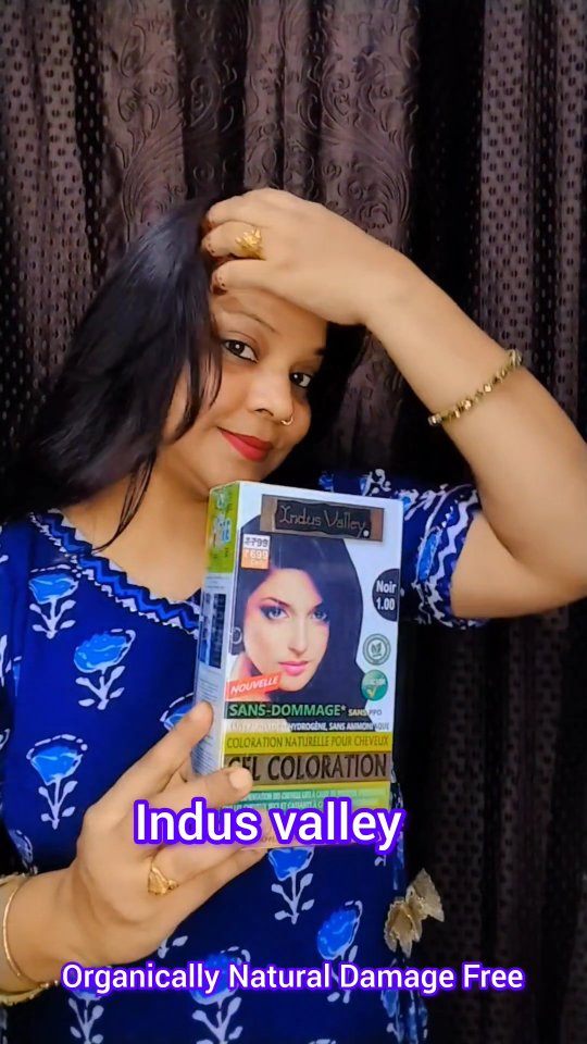 Instagram post by @multiteleted_neha for Indus Valley Organic Beauty. Caption reads: Worried that hair colour means hair damage?
🥰Not....