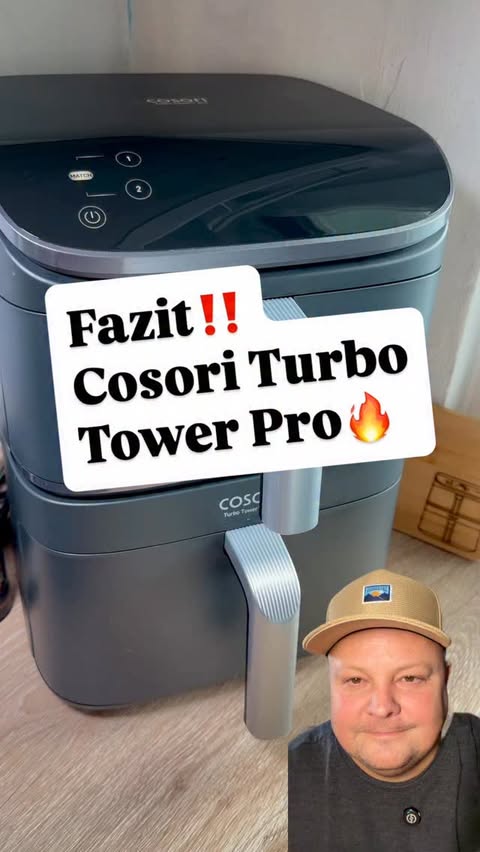 Instagram post by @air_frying_kowa for COSORI. Caption reads: [...] Monaten Dauereinsatz mit der....