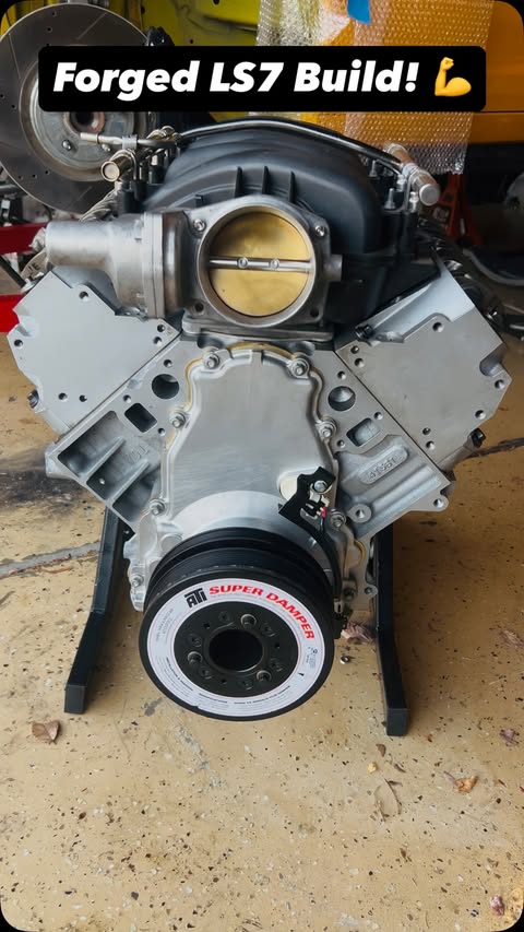 Instagram post by @ls7nando for Holley. Caption reads: Forged LS7 Build! 🔧💪 #chevy #chevrolet #camaro....