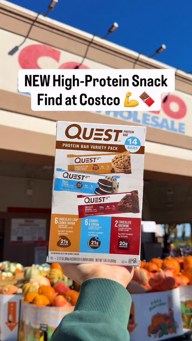 Instagram post by @costcodeals for Quest Nutrition. Caption reads: 🔥 NEW at Costco! Quest Protein Bars Variety Pack....