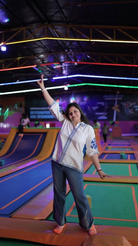 Instagram post by @kritikasignature for Skyjumper Trampoline Park. Caption reads: Boring plans? Not anymore ❌ This place changed my....
