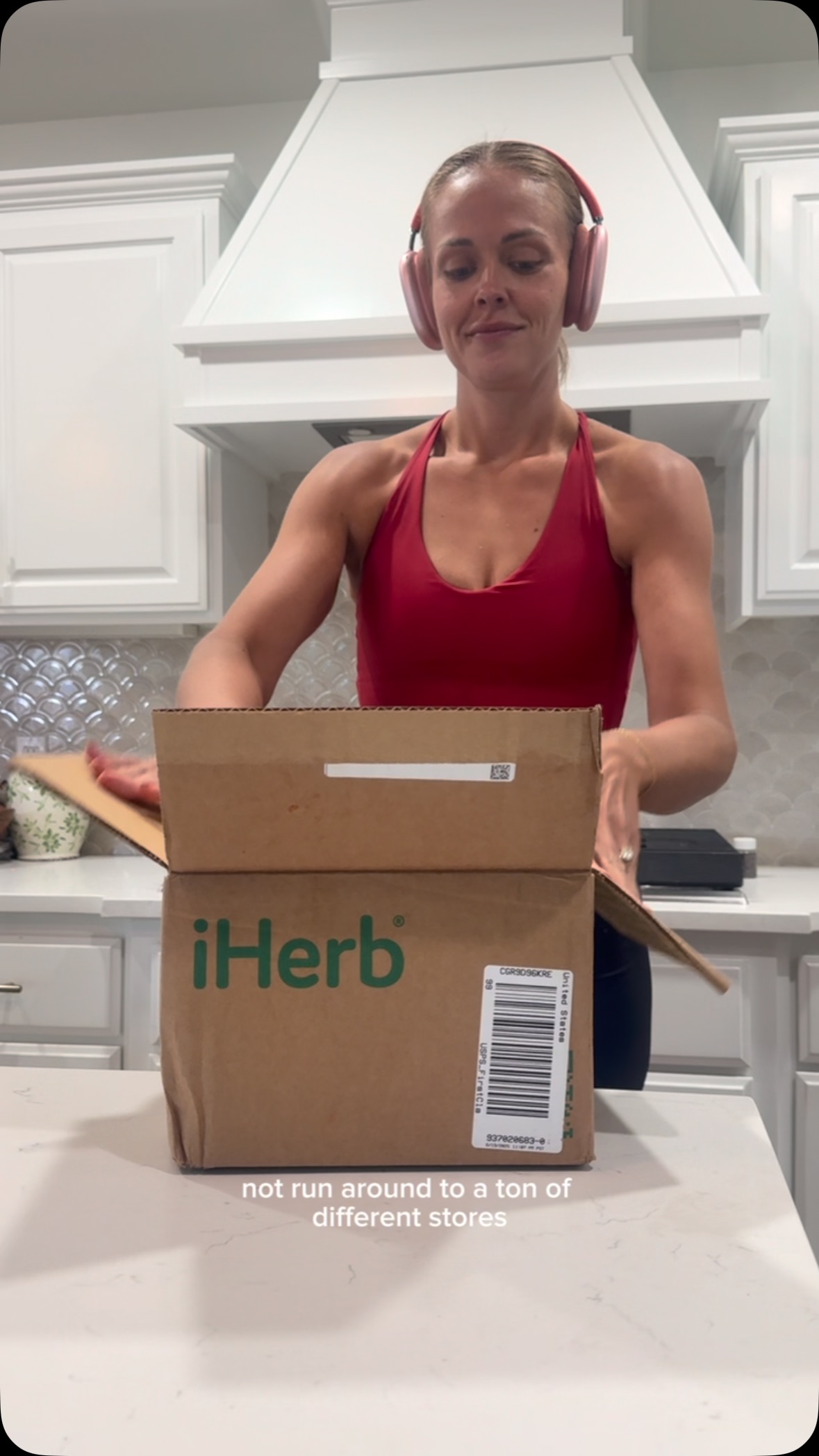 Instagram post by @courtney_andcrew for iHerb. Caption reads: restock on some of my favorites from @iherb! #ad....