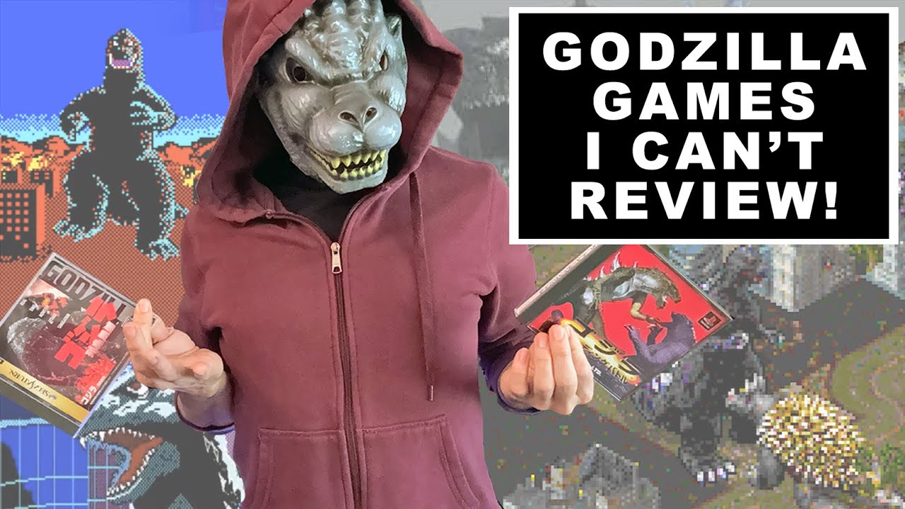YouTube post by @MonsterIslandBuddies for Zazzle. Caption reads: Godzilla Video Games I Can't Review!.