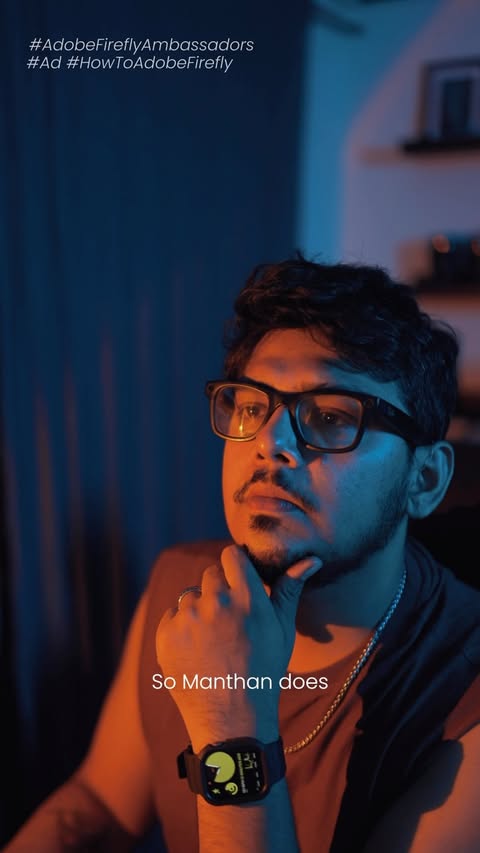 Instagram post by @manthanshahfilms for Adobe Firefly. Caption reads: [...] not so difficult now! All thanks to....