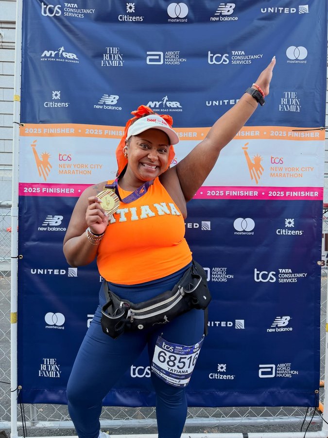 Instagram post by @_tatianaforbes for MAURTEN. Caption reads: NYC MARATHON IN THE BOOKS!!! 🗽🍎😍

I had the....