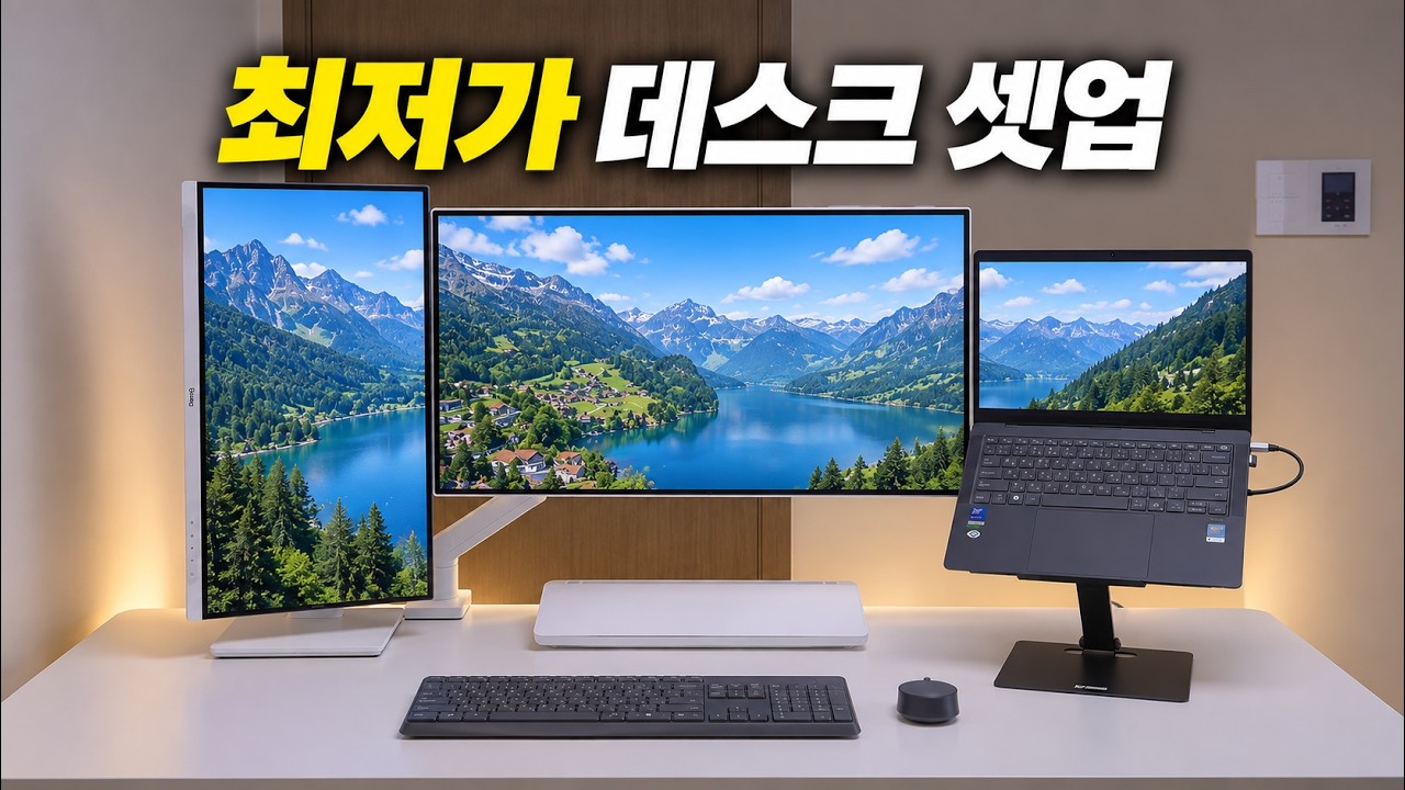 YouTube post by @민이아빠IT for Chewing Bebe. Caption reads: I built a budget-friendly desk setup that I'm....