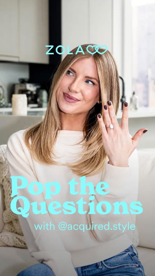 Instagram post by @acquired.style for ZOLA. Caption reads: [...] some fun wedding related questions with....