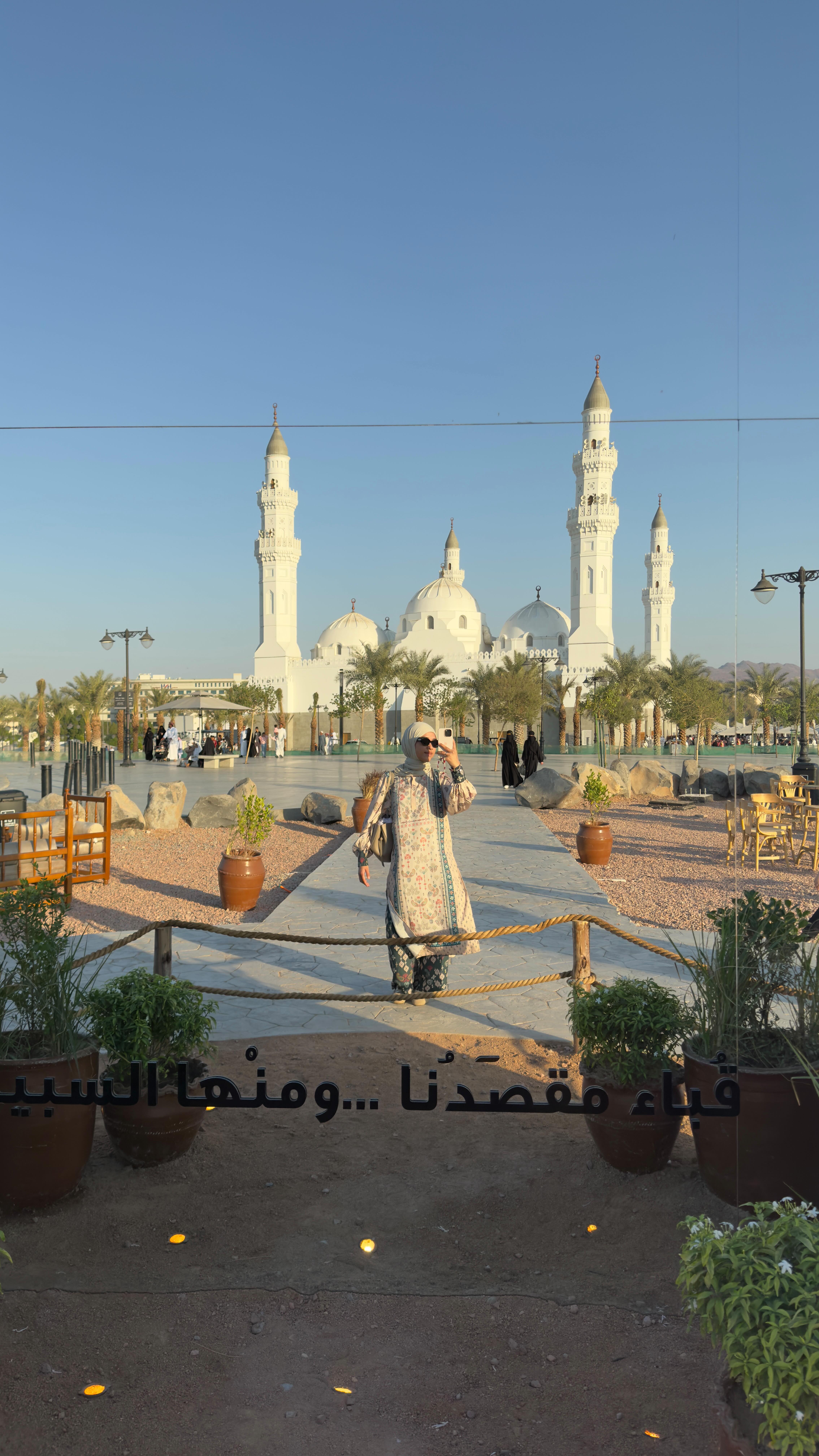 Instagram post by @gladysvctry for Visit Saudi. Caption reads: Di Madinah, tiap langkah berasa penuh makna… dari....