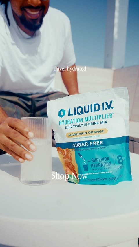 Instagram post by @zioncruzz for Liquid I.V.. Caption reads: @LiquidIV travel day essential, no skips [...].