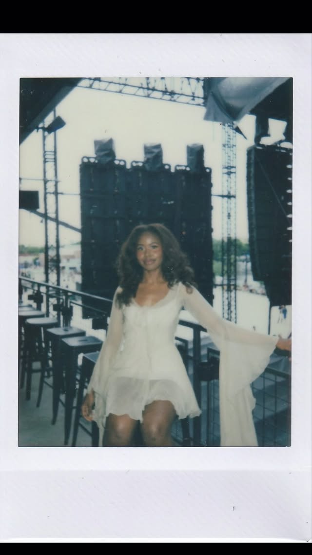 Instagram post by @momoboyd for Fujifilm Instax North America. Caption reads: life on the road!💞 serving looks, playing iconic....