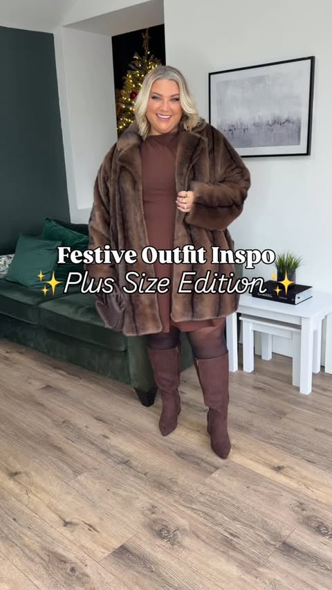 Instagram post by @jessontheplussize for Boohoo. Caption reads: Festive outfit inspo for all your Christmas plans....