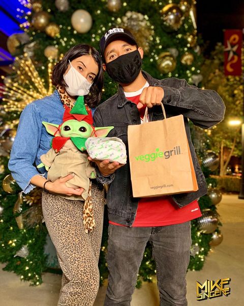 Instagram post by @djmikesincere for Eater LA. Caption reads: I wish you a Veggie Christmas. We stopped at....