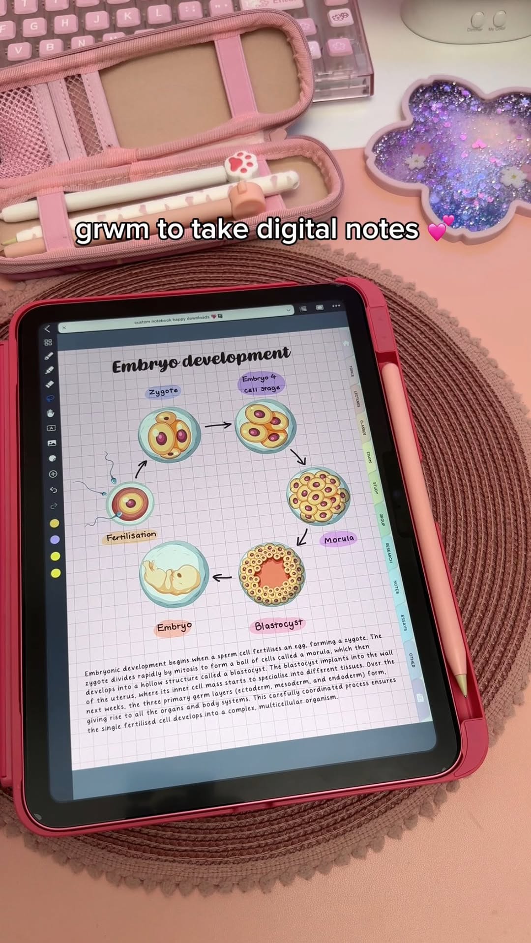 Instagram post by @happydownloads for Paperlike. Caption reads: grwm to take digital notes 💕 Using paperlike....