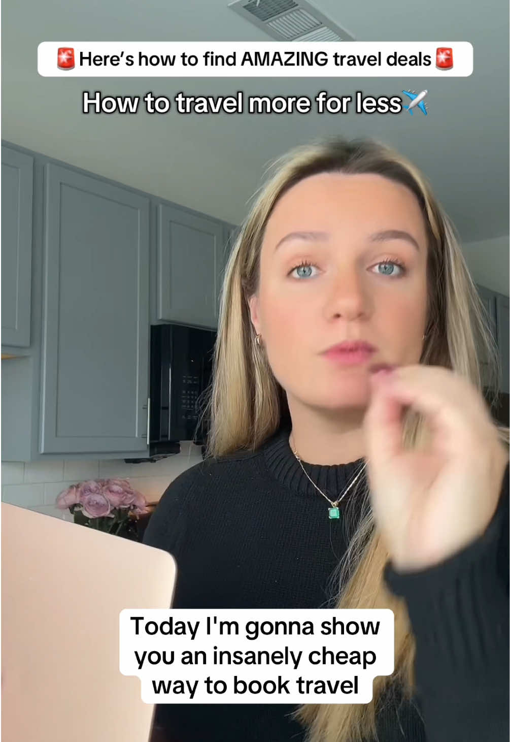 TikTok post by @madisonrolley for KAYAK. Caption reads: Don’t book a trip without checking @KAYAK first ....