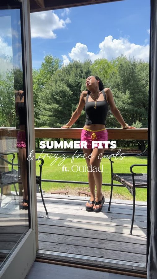 Instagram post by @caileyork for Ouidad. Caption reads: the best accessory to summer fits are bouncy....