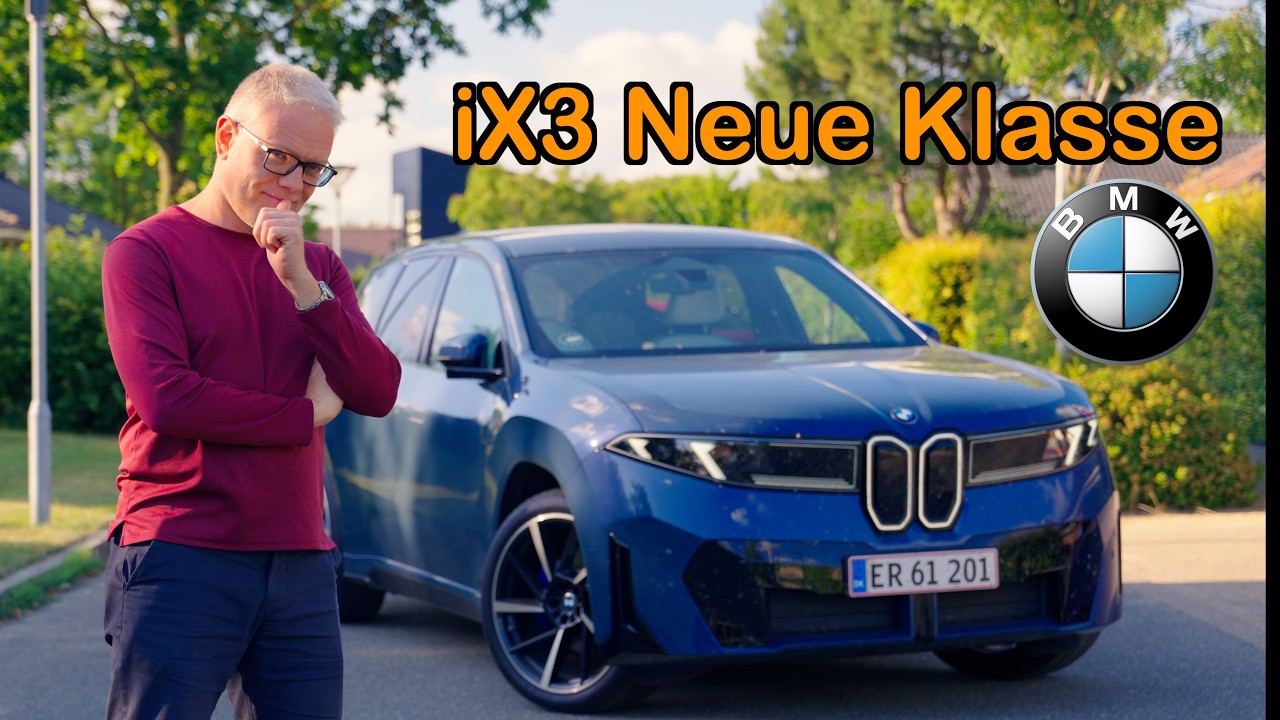 YouTube post by @BilerTV for GreenCarGear.dk. Caption reads: BMW iX3 Neue Klasse, er den største satsning i....