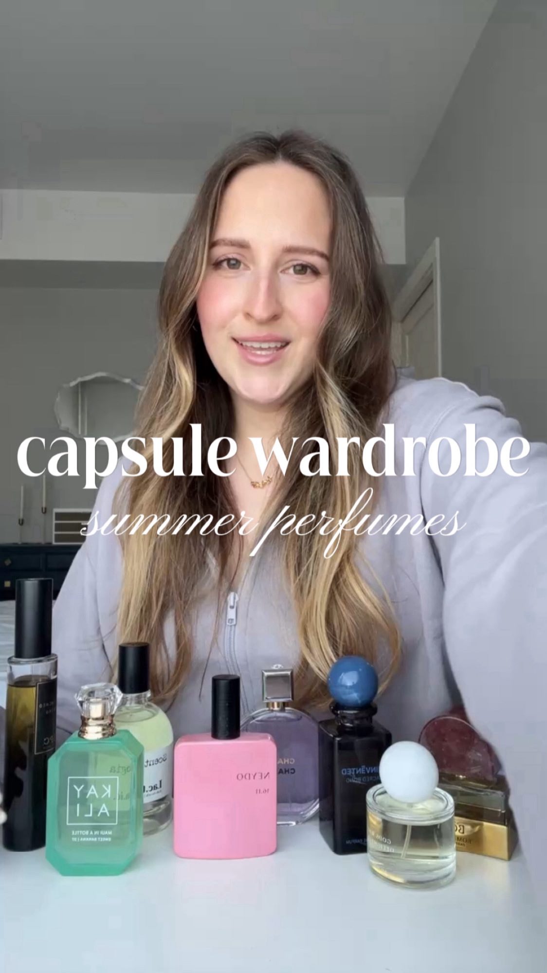 Instagram post by @kristinfragrances for House of Bō. Caption reads: 🤎 perfume capsule wardrobe: summer edition....