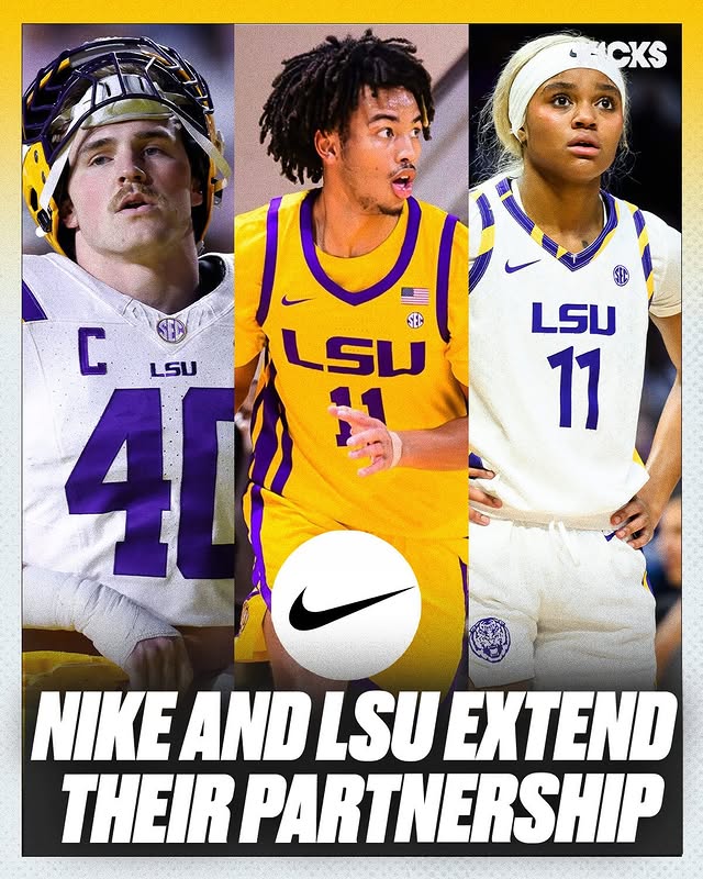 Instagram post by @brwsports for Bleacher Report. Caption reads: Nike and LSU announce they have extended their....