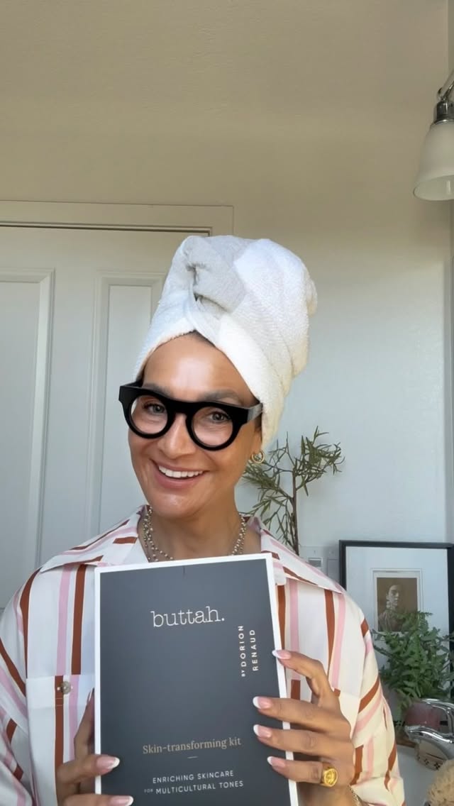 Instagram post by @roz_creativestylist for Buttah Skin. Caption reads: @buttahskin Getting glowing skin as smooth as....