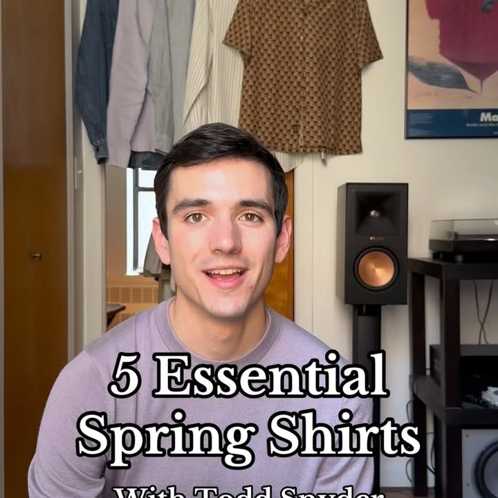Instagram post by @elliotduprey for Todd Snyder. Caption reads: The 5 essential shirts for Spring with....