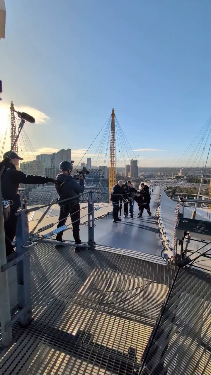 Instagram post by @tonyhudgell.bem for JustGiving. Caption reads: 🎉 Tony’s done it! He’s officially climbed the O2....