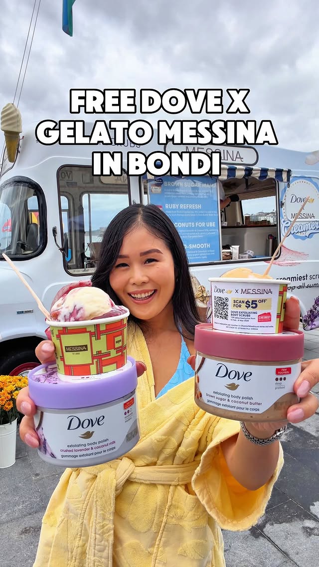 Instagram post by @anniesbucketlist for Gelato Messina. Caption reads: FREE @dove x @gelatomessina Creamery Pop-up is....