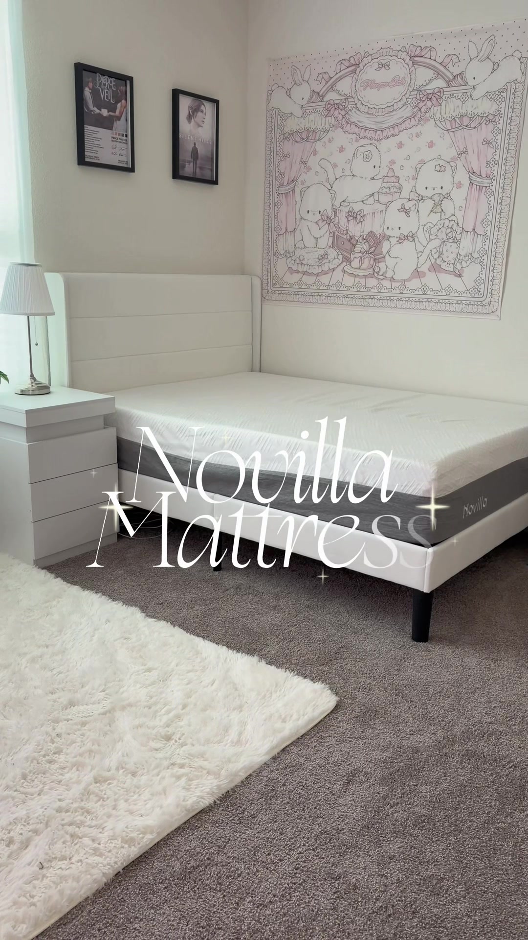 TikTok post by @fleurisx for Novilla. Caption reads: [...] new room and it feels like a cloud ☁️....
