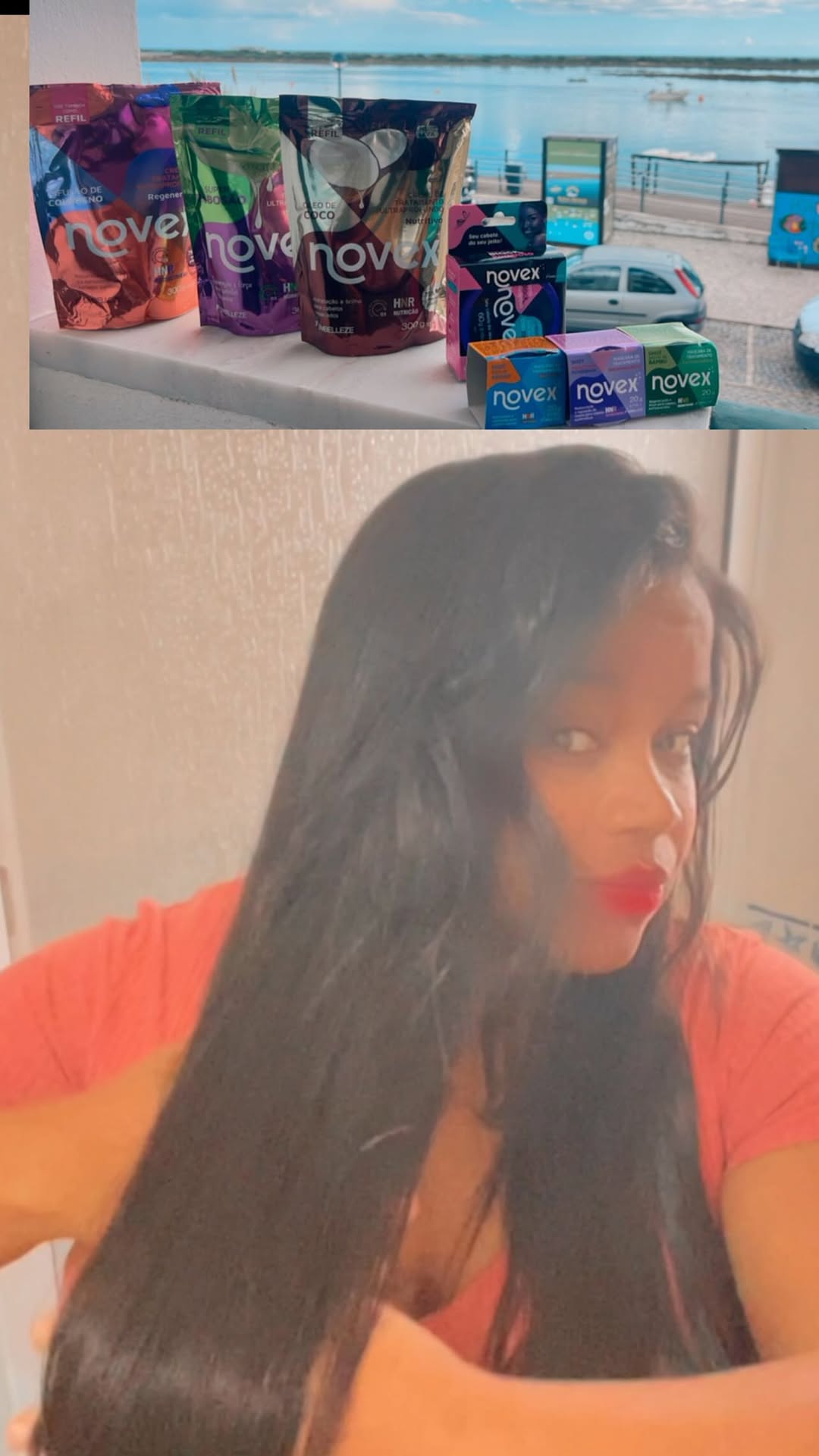 Instagram post by @novex.pt for Embelleze. Caption reads: Dia de cuidados por aqui 😍🥰❤️ APROVEITA O CUPAO....