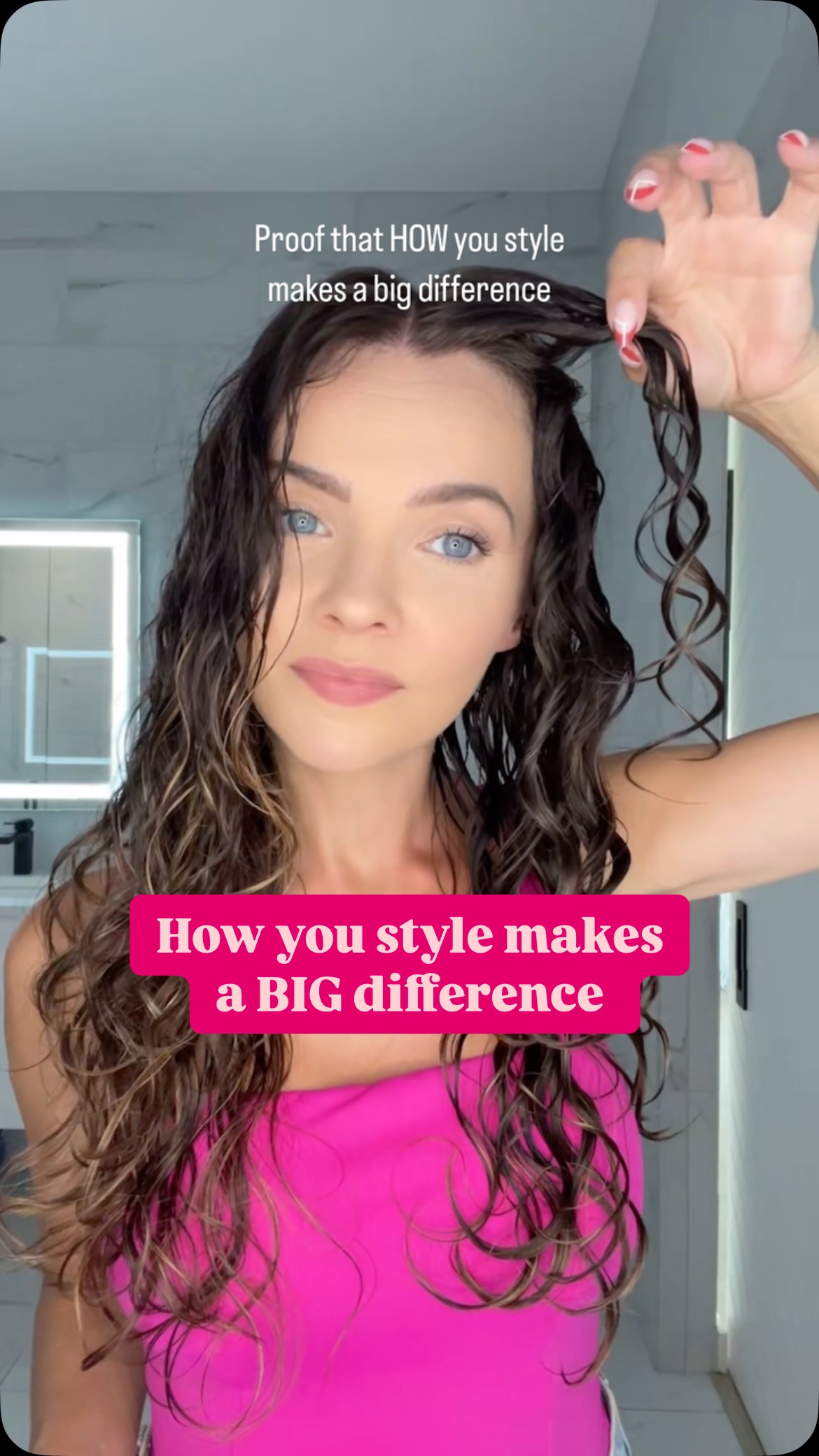 Instagram post by @wavycurly for BounceCurl. Caption reads: Same products, different techniques. Which side do....