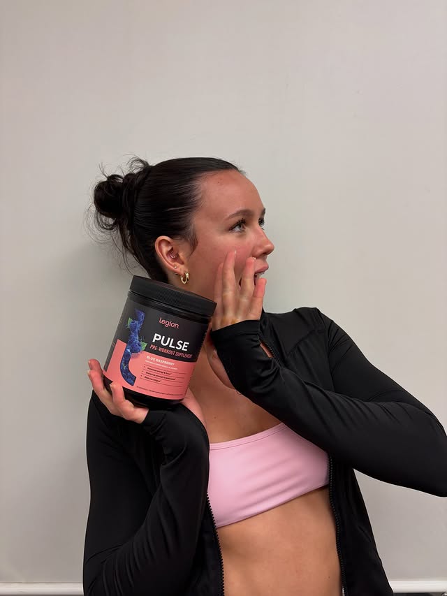 Instagram post by @wask_lifts for Legion. Caption reads: Pulsing with this pre workout 💖⚡️ @legion gets me....